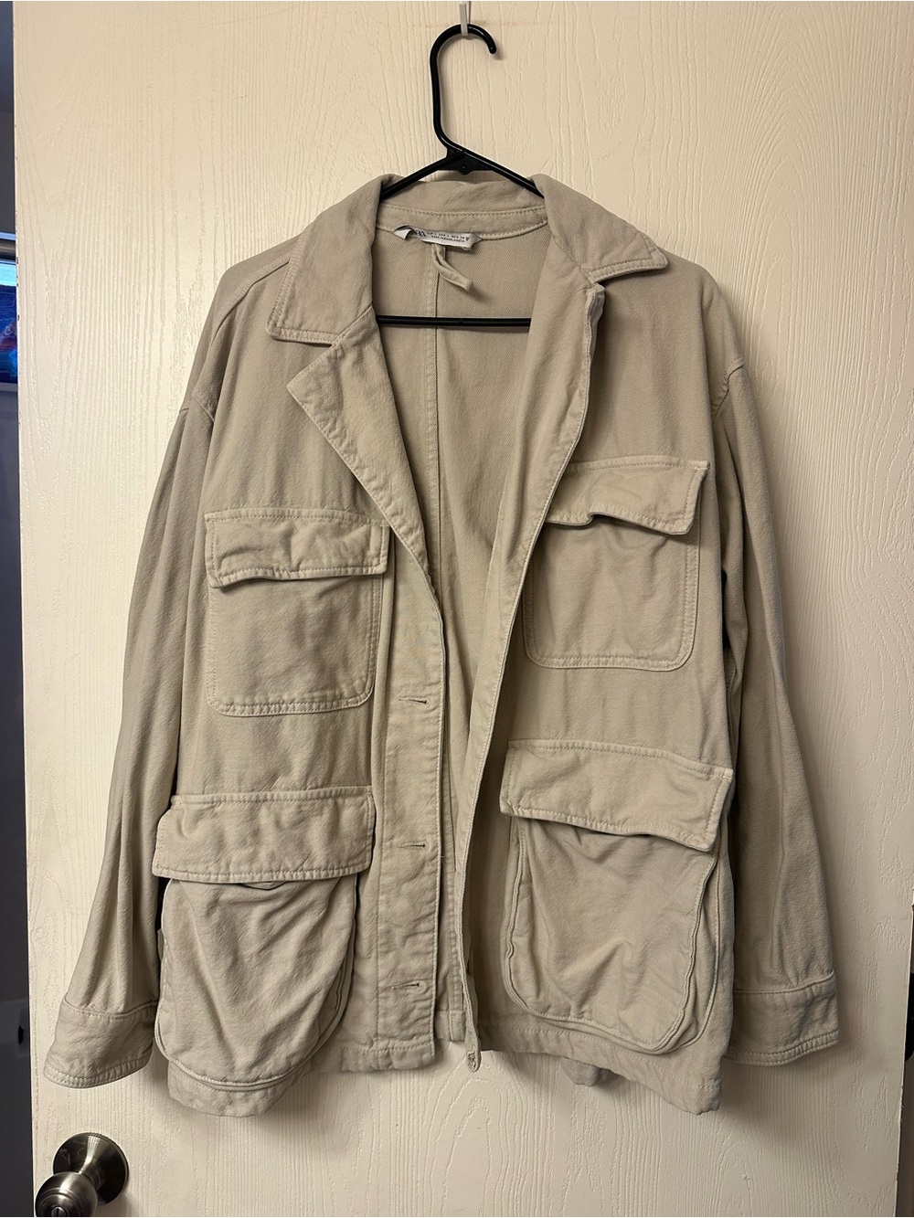 Light Beige Utility Jacket with Patch Pockets Zara